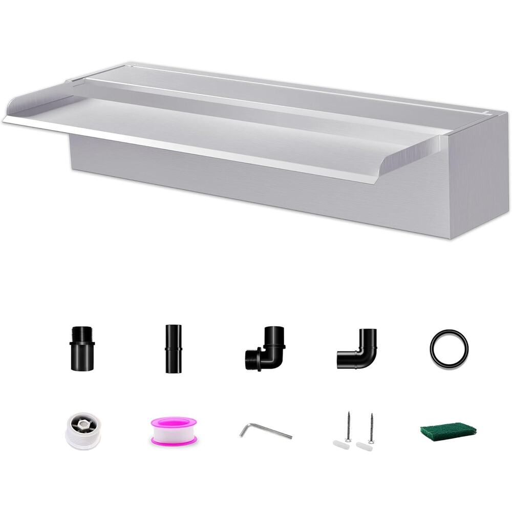 New Pool, Pond or Fountain Stainless Steel Rectangular 23.6" Waterfall